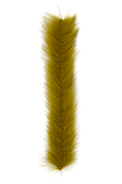 MFC Bunny Brush is a long, slender, olive-colored synthetic brush lure with soft, fluffy fibers designed for fishing tackle applications.