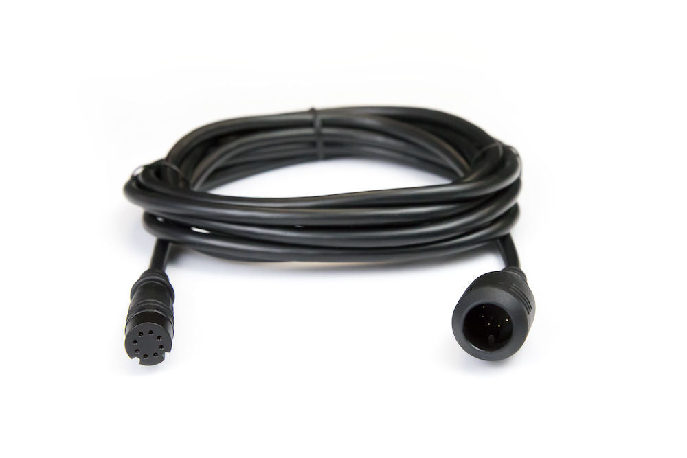 Lowrance Hook2/Cruise 8 Pin - 10' Transducer Ext. Cable 000-14414-001 shown coiled, black extension cable with 8-pin connectors designed for marine electronics and fishing tackle systems.