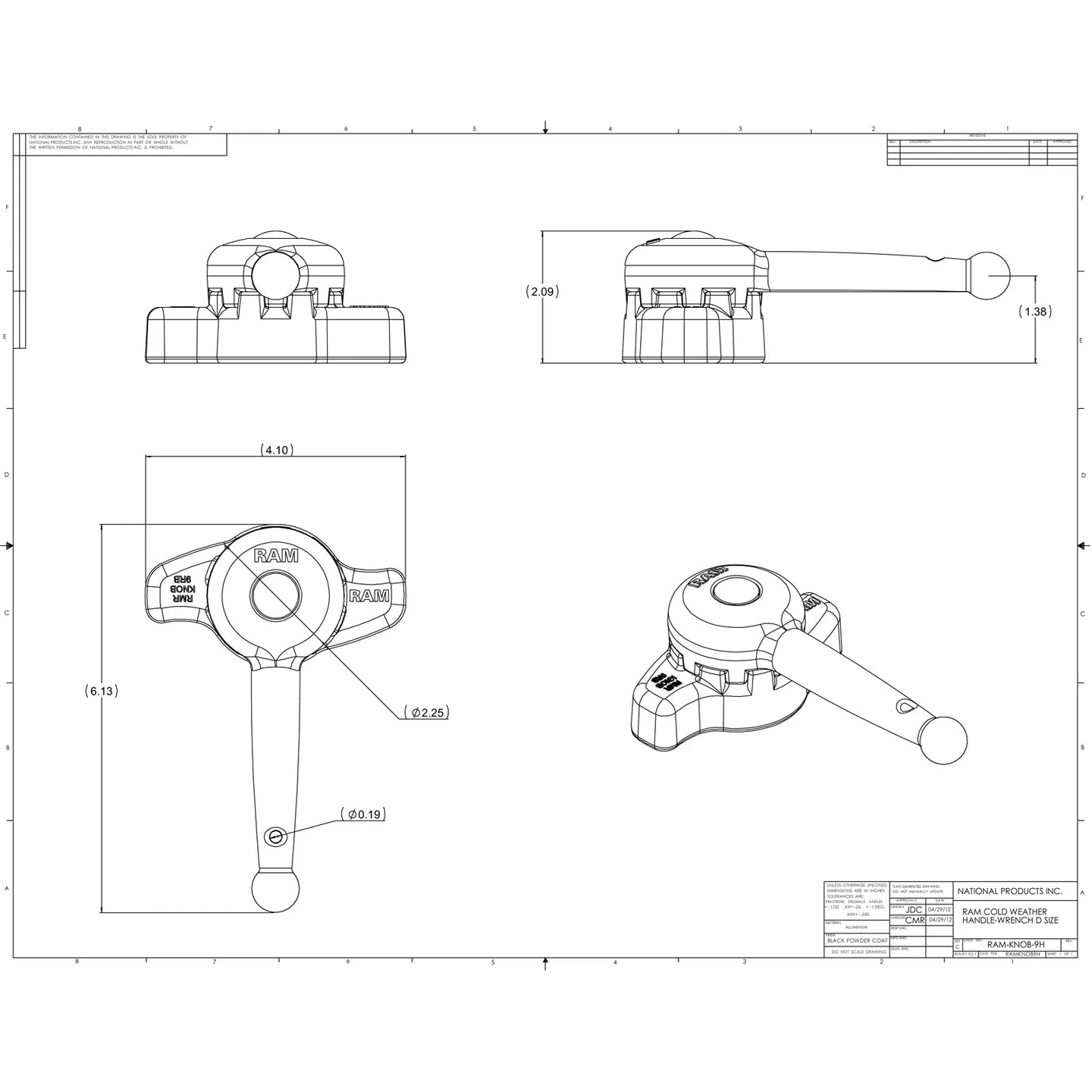 RAM Mounts Hi-Torq™ Wrench for D Size Socket Arms RAM-KNOB9HU