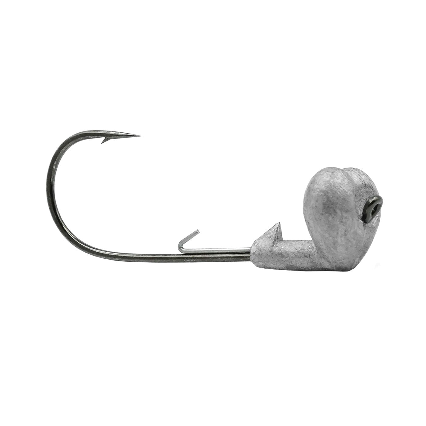 Core Tackle Strut Head Jig Head featuring a sharp curved fishing hook with a weighted heart-shaped lead head designed for improved lure stability in freshwater fishing.