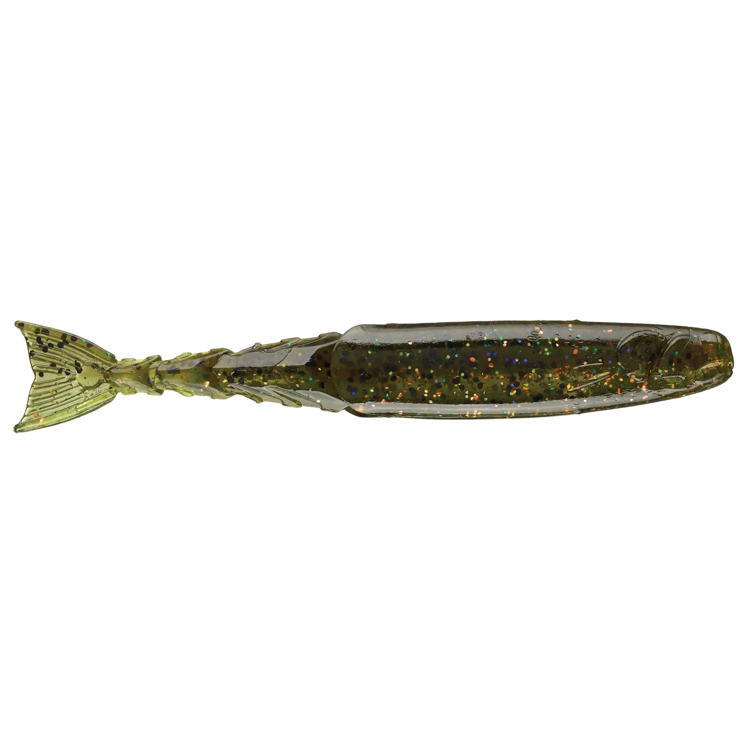 Z-Man Chattershad soft plastic fishing lure in translucent green with black and orange flecks, designed for freshwater fishing tackle.