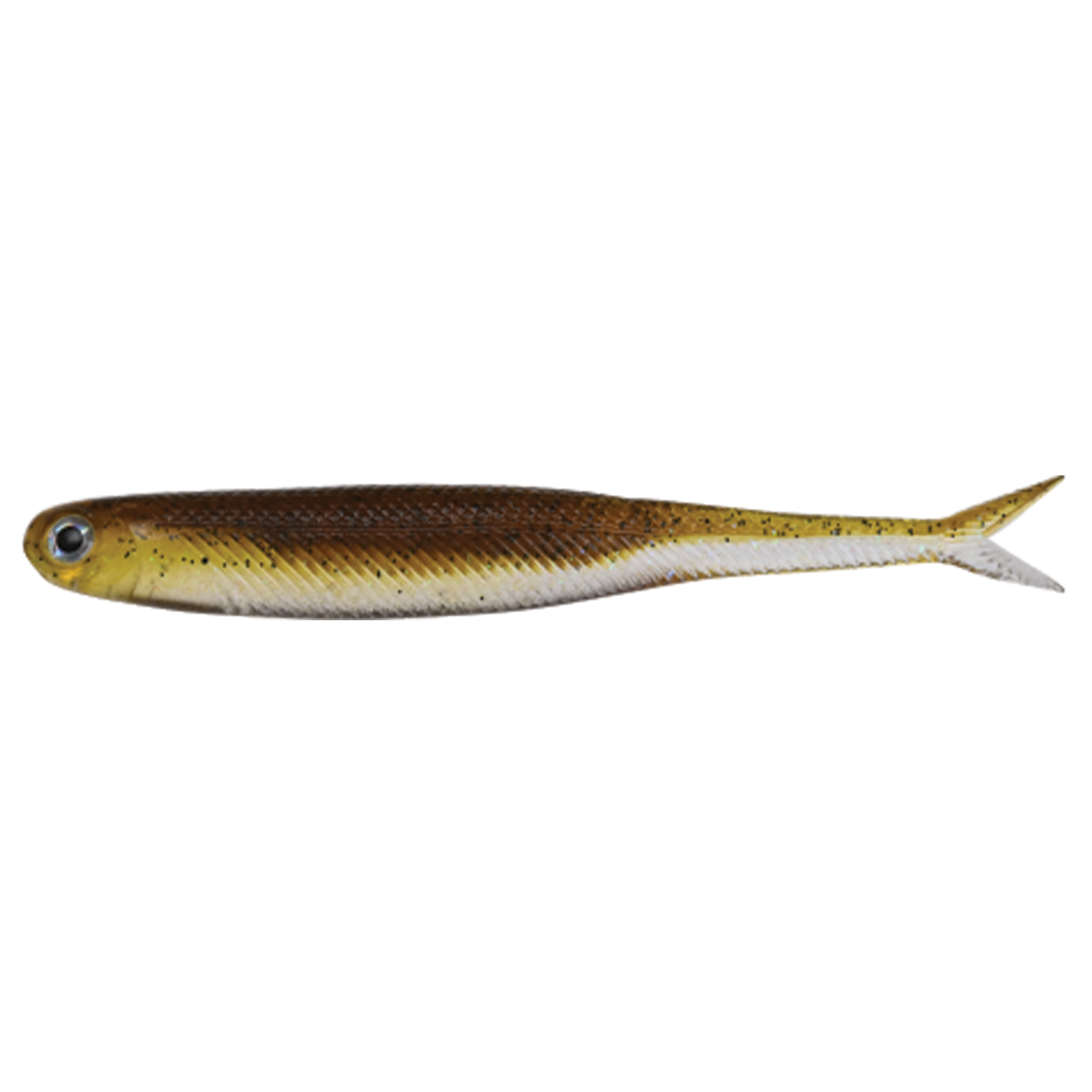 Dstyle Virola soft fishing lure designed to mimic a small baitfish with realistic brown, gold, and white coloring and detailed fins for effective fishing tackle.