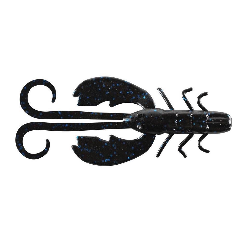 Berkley PowerBait Crazy Leg Chigger Craw fishing lure in dark color with blue flecks, designed to mimic a crawfish for effective fishing tackle use.