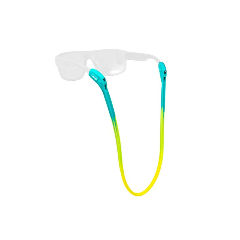 Chums Switchback Sunglasses Retainer in seafoam and citrus colors, designed to securely hold sunglasses during fishing and outdoor activities.