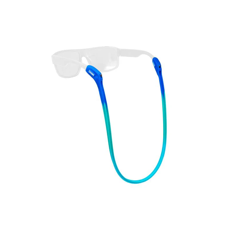 Chums Switchback Sunglasses Retainer in blue and turquoise gradient, designed to securely hold sunglasses during fishing and outdoor activities.