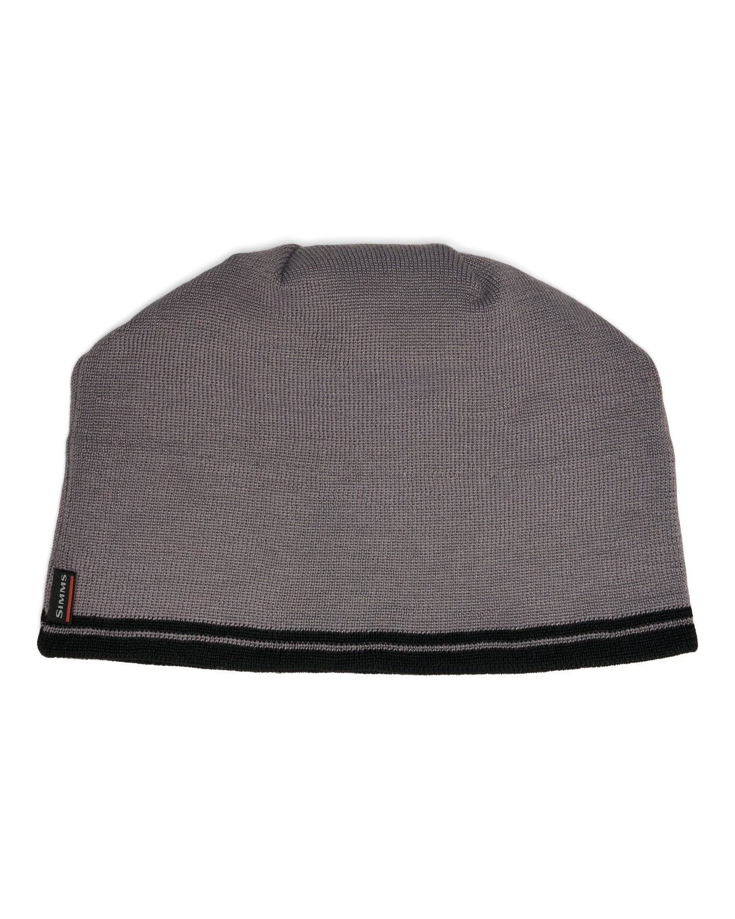Simms Everyday Beanie in gray knit fabric with a black trim band and small side label shown against a white background