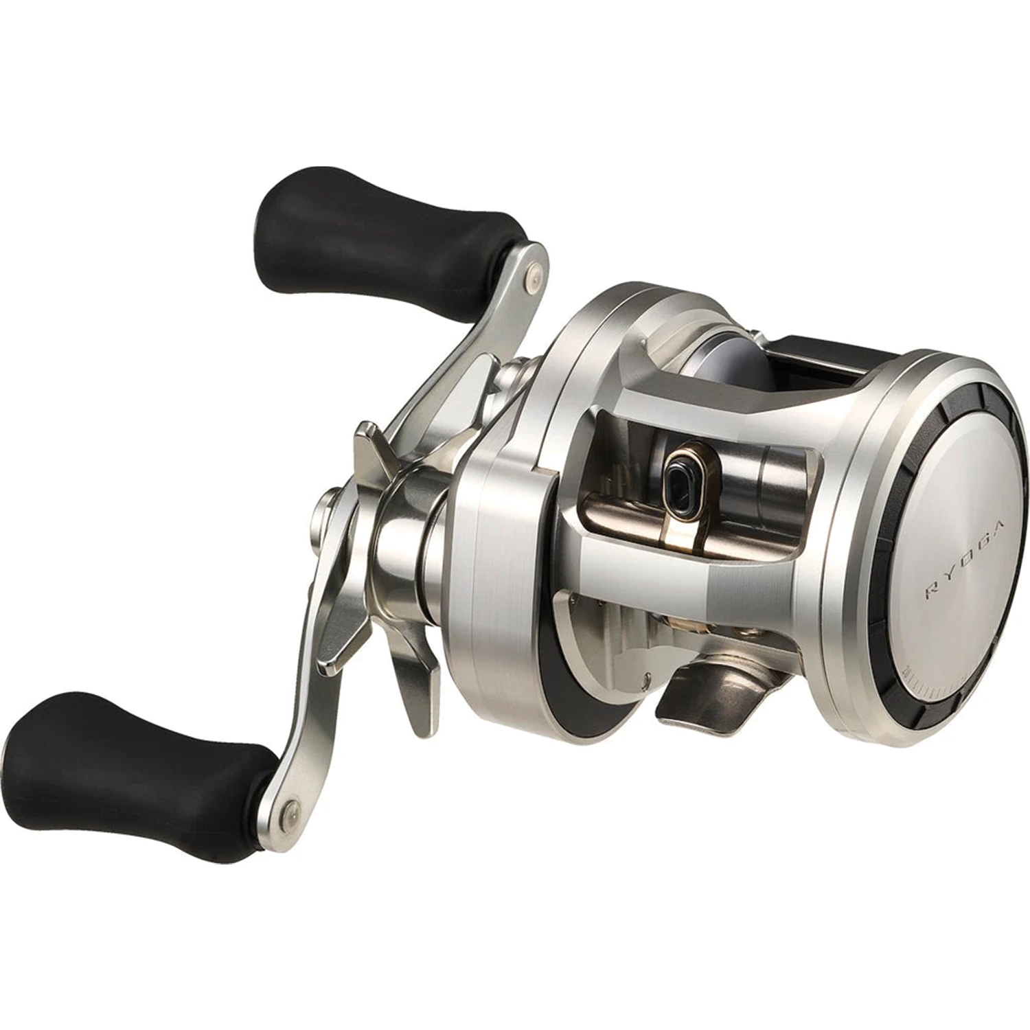 Daiwa Ryoga 150 precision-engineered silver baitcasting fishing reel with ergonomic black handles designed for smooth performance in fishing tackle.