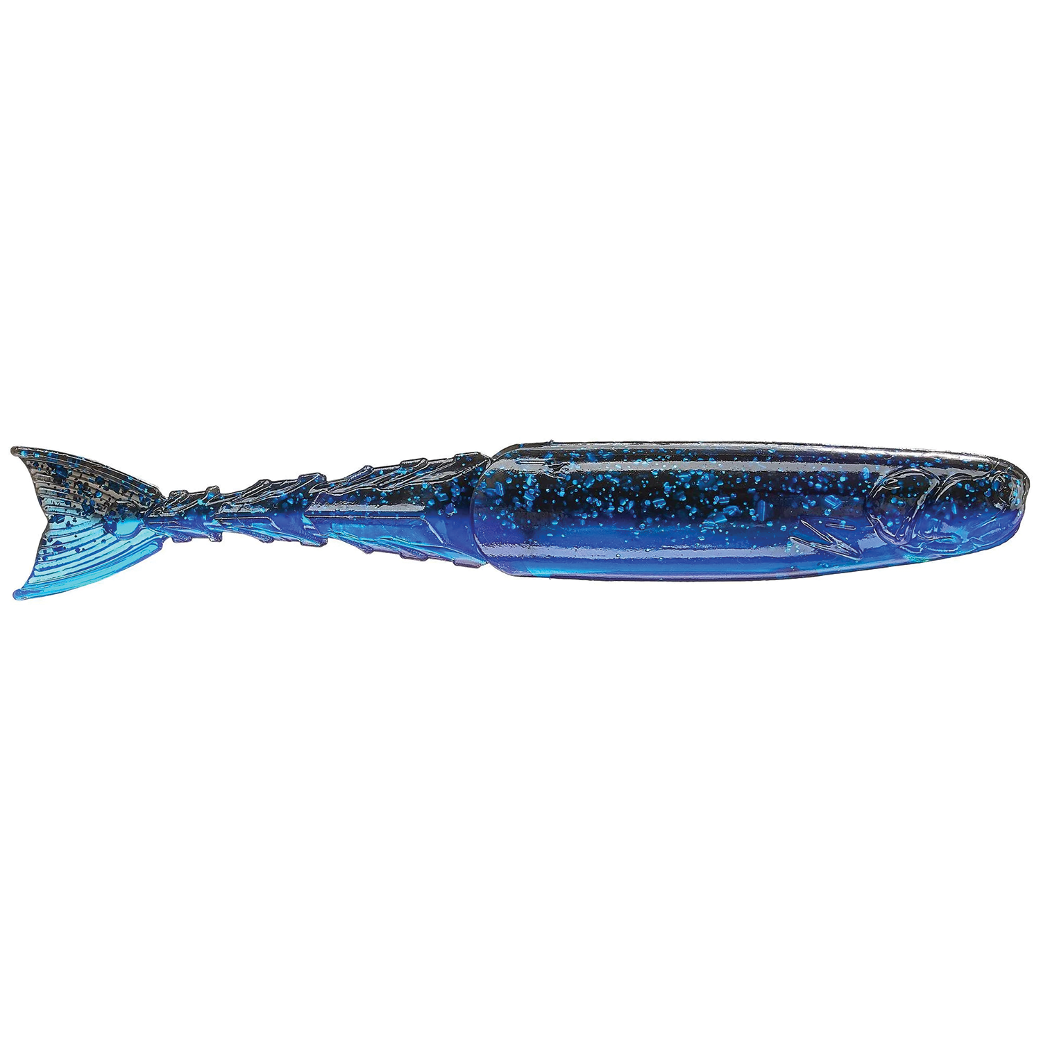 Close-up of a blue and black speckled Z-Man Chattershad fishing lure designed for use in freshwater fishing tackle.