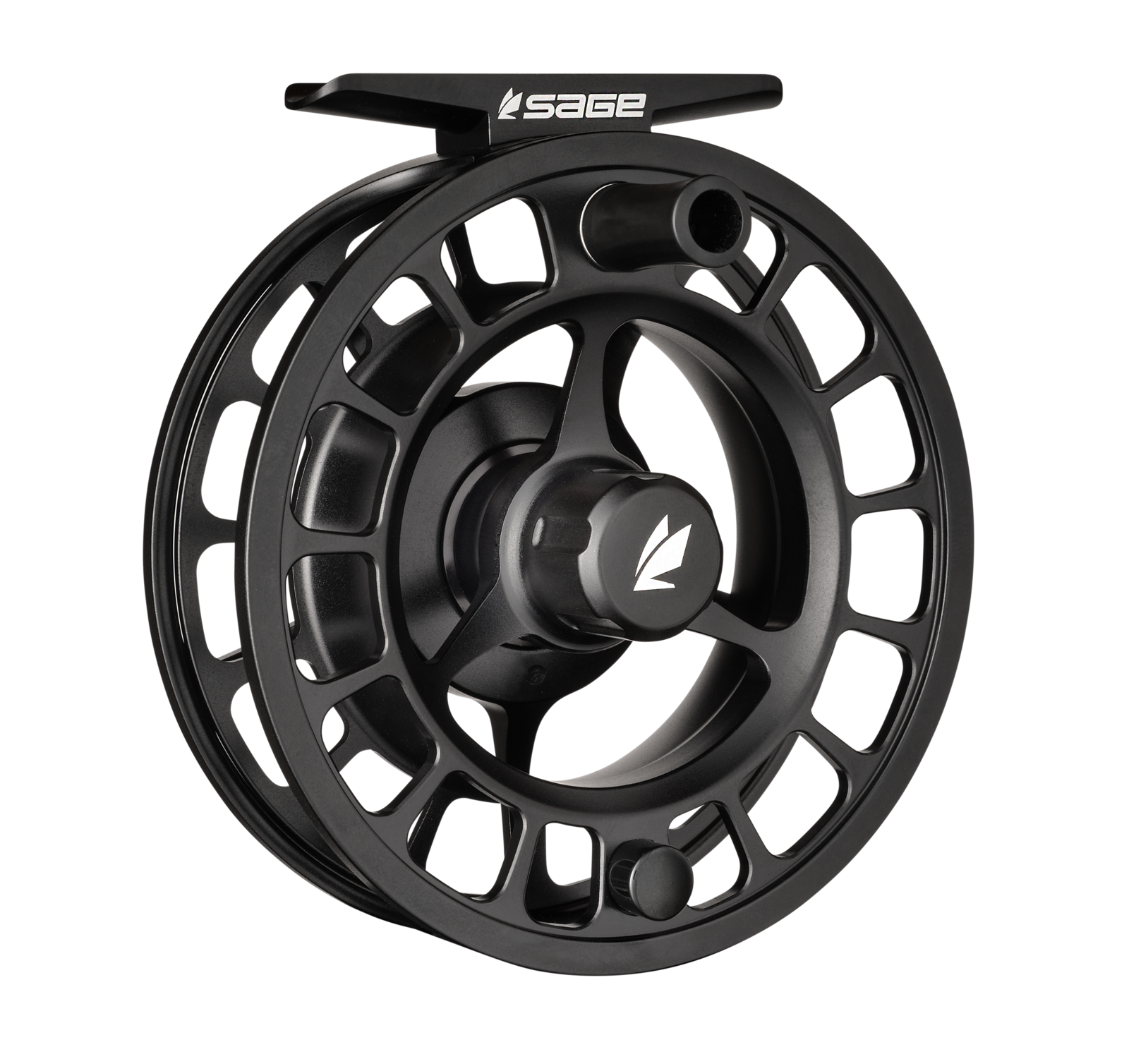 Sage Shift Fly Reel in matte black finish with lightweight, durable design featuring large arbor spool and ergonomic handle for smooth fly fishing performance.