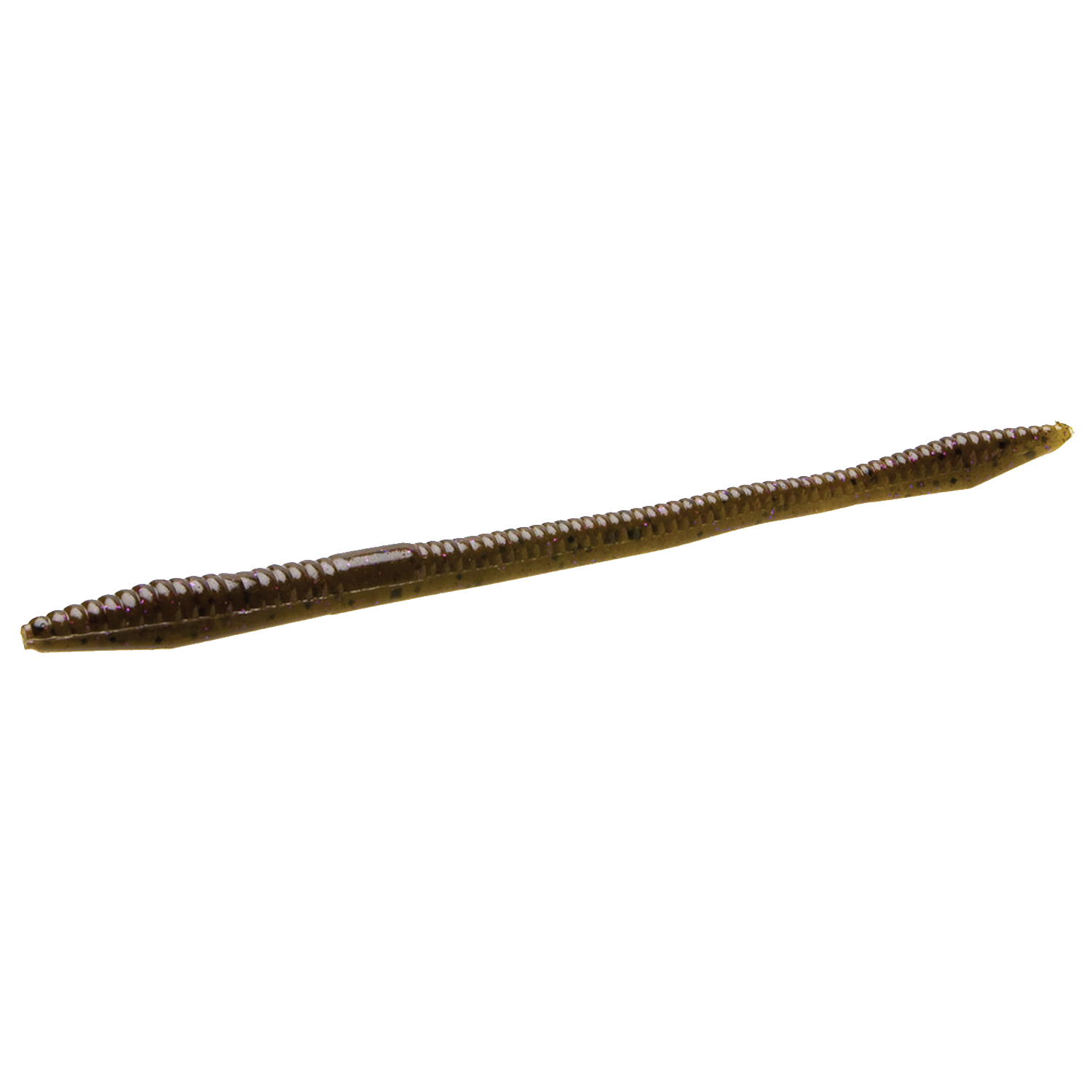 Zoom Bait Company Trick Worm fishing lure in brown with ribbed texture and tapered body designed for freshwater fishing tackle.