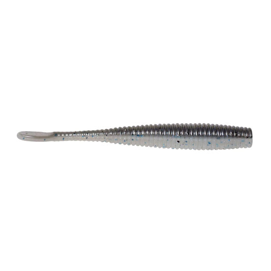 SPRO CJ Smasher Worm fishing lure with a ribbed, tapered soft plastic body in translucent grey with blue and black flecks, designed for effective fishing tackle use.