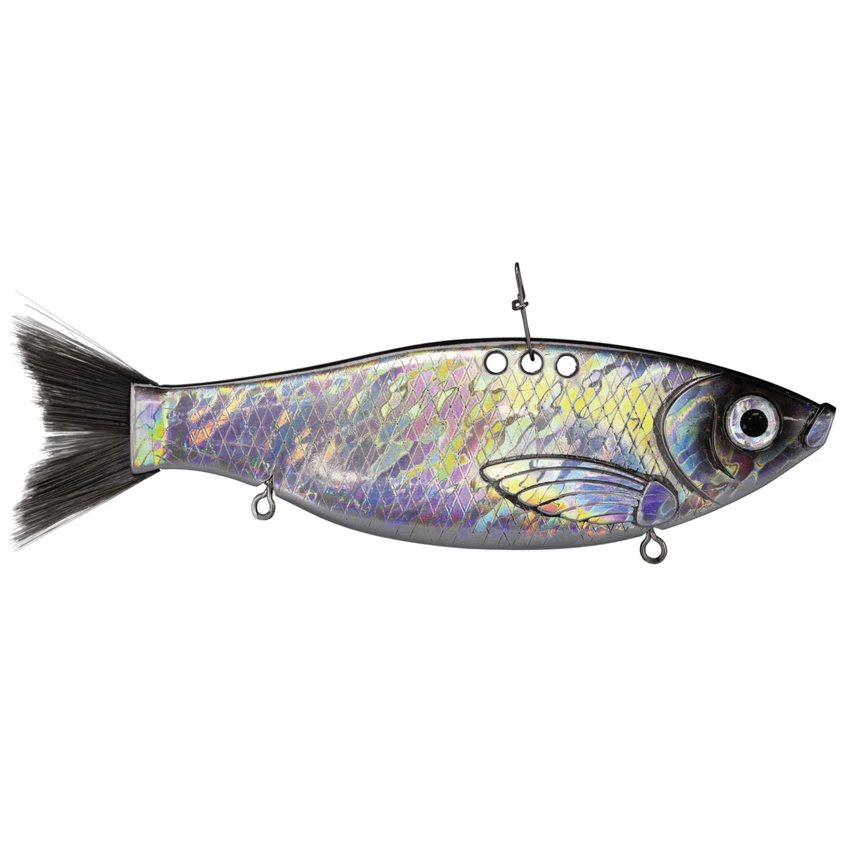 Bill Lewis Big Gizz fishing lure with a realistic iridescent fish design, detailed scales, a lifelike eye, and a black tail, ideal for musky fishing tackle.