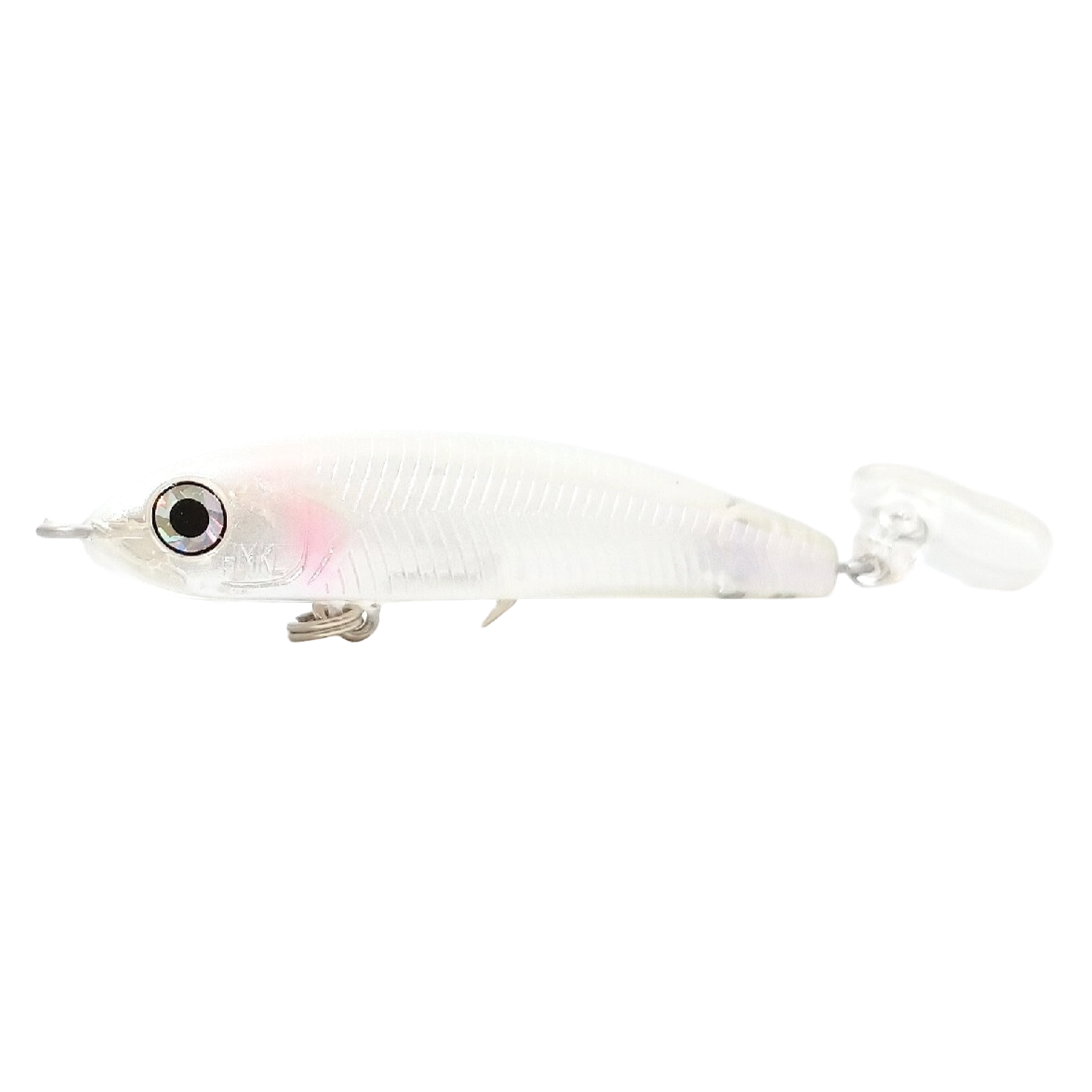 HMKL Baby Tail Jordan 50 fishing lure with a translucent body, realistic eye detail, and small tail paddle designed to mimic bait movement in water.