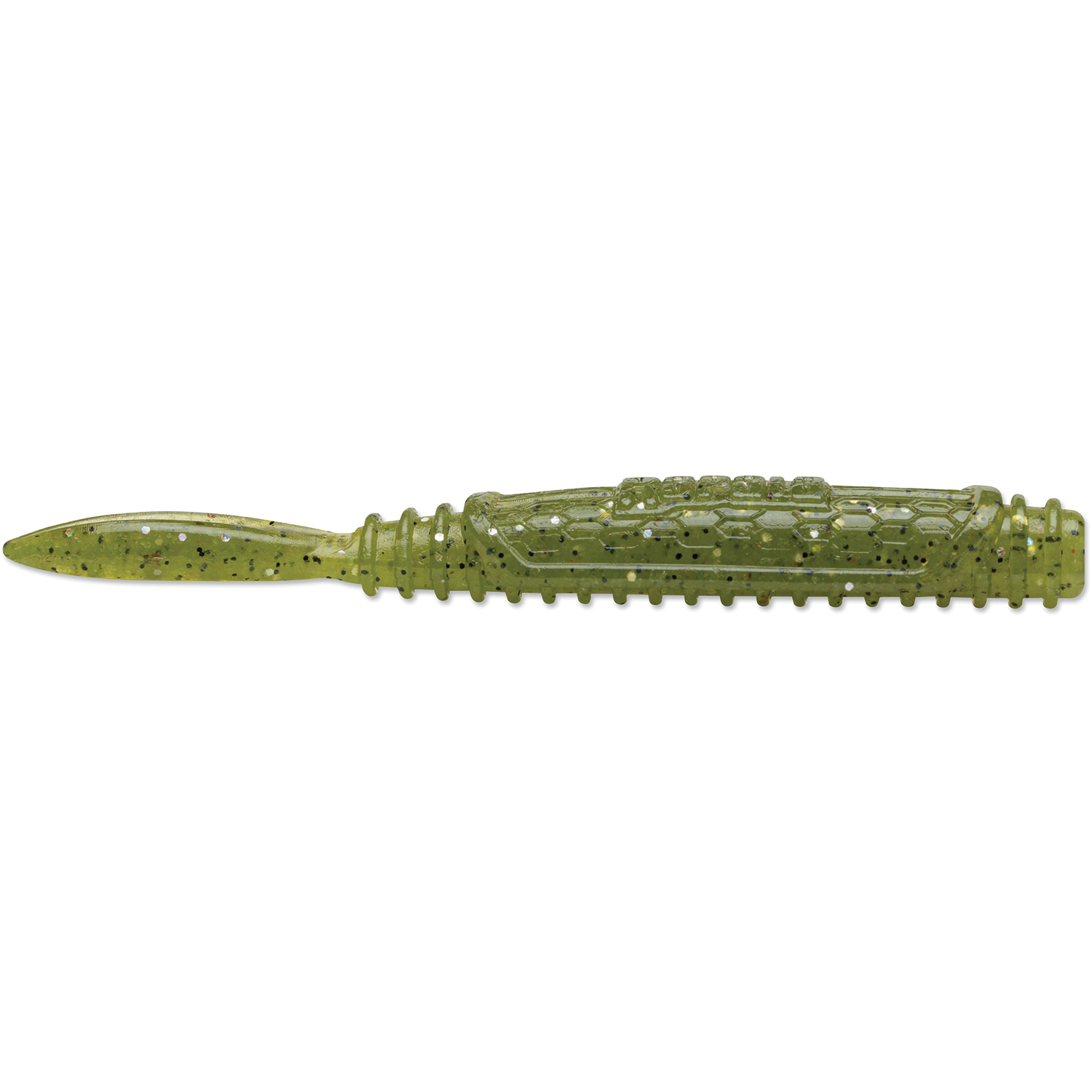 Rapala CrushCity Salted Ned Roll fishing lure in green with black speckles, designed for freshwater fishing tackle targeting musky and other species.