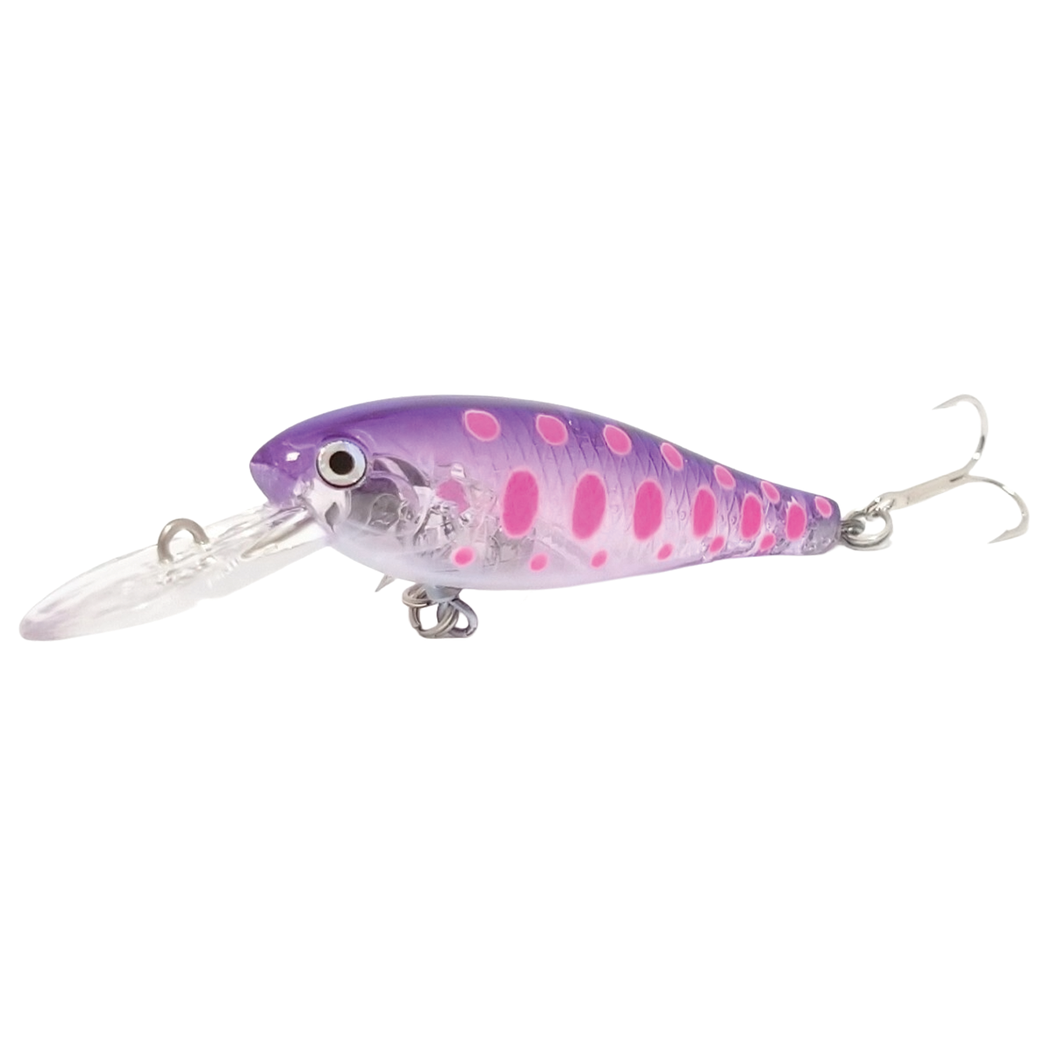 HMKL Shad 45 S Stream Ver. is a purple and pink fishing lure with realistic eyes, detailed scale patterns, and a clear diving lip, designed for effective fishing tackle use.