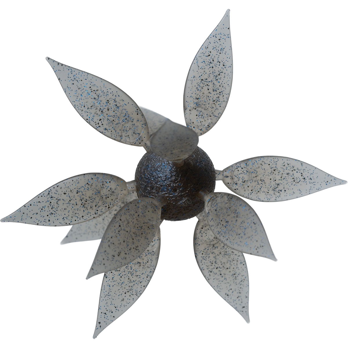 Hideup Coike Fish L fishing lure with translucent white petals speckled with blue and black, designed for musky fishing tackle and lure action.