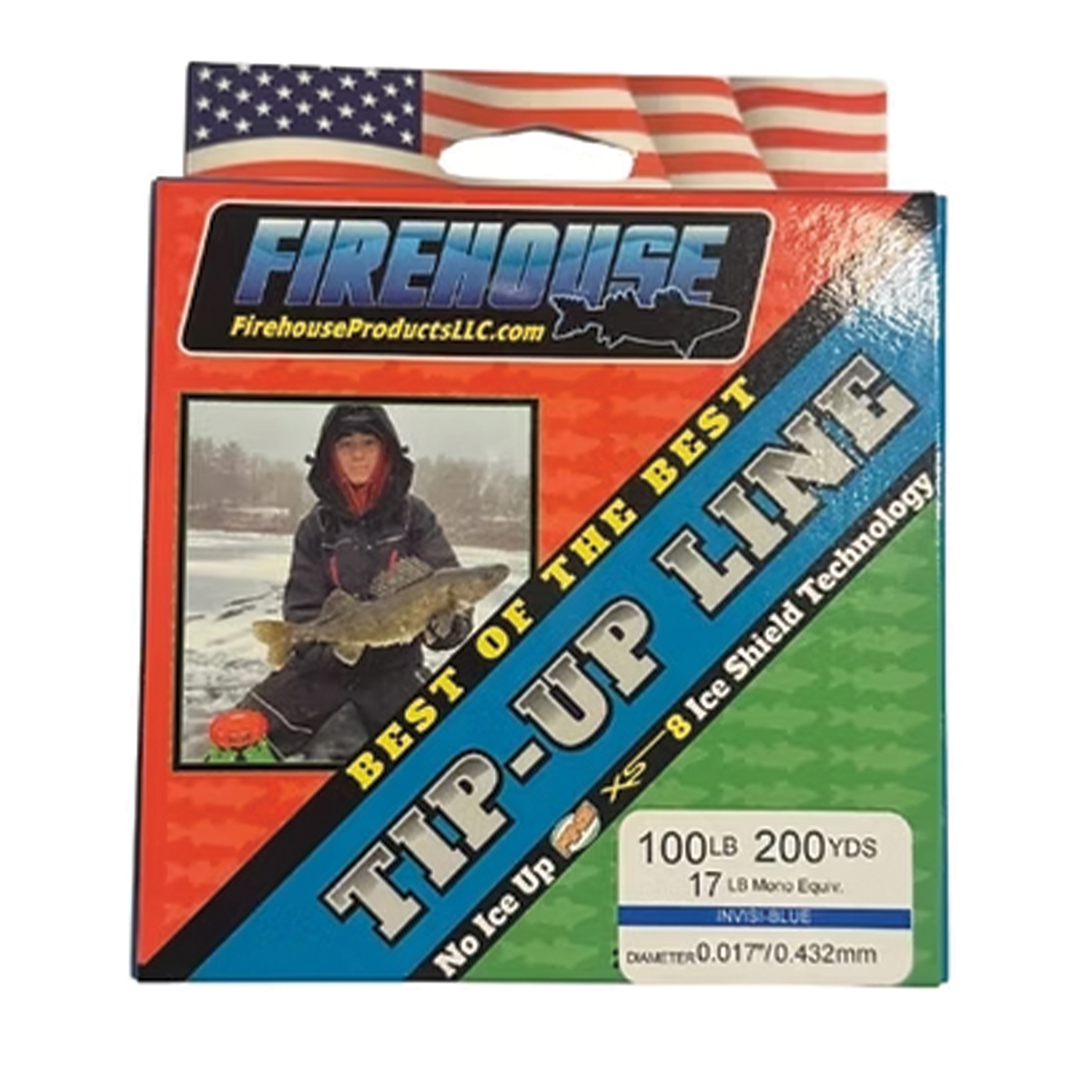 Firehouse Coated Tip-Up Line package with 100 pound 200 yard ice fishing line for durable tip-up fishing tackle performance