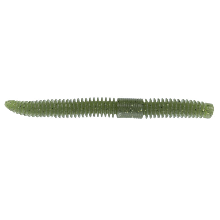 Yamamoto 5.5" Slink-O Floater Worm fishing lure in translucent green with ribbed body designed for lifelike movement and effective fishing tackle use.