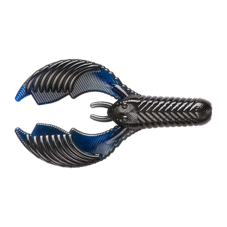 Yum Craw Chunk fishing lure designed to mimic a crawfish with textured, ribbed body and claws in dark blue and black for effective fishing tackle use.