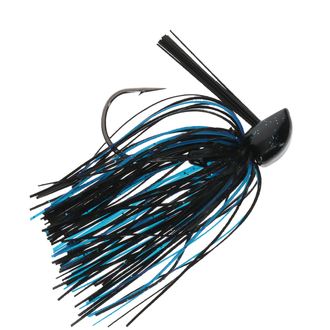 Strike King Compact Tungsten Casting Jig featuring a black and blue skirted fishing lure with a sturdy hook and weed guard, designed for effective fishing tackle use.