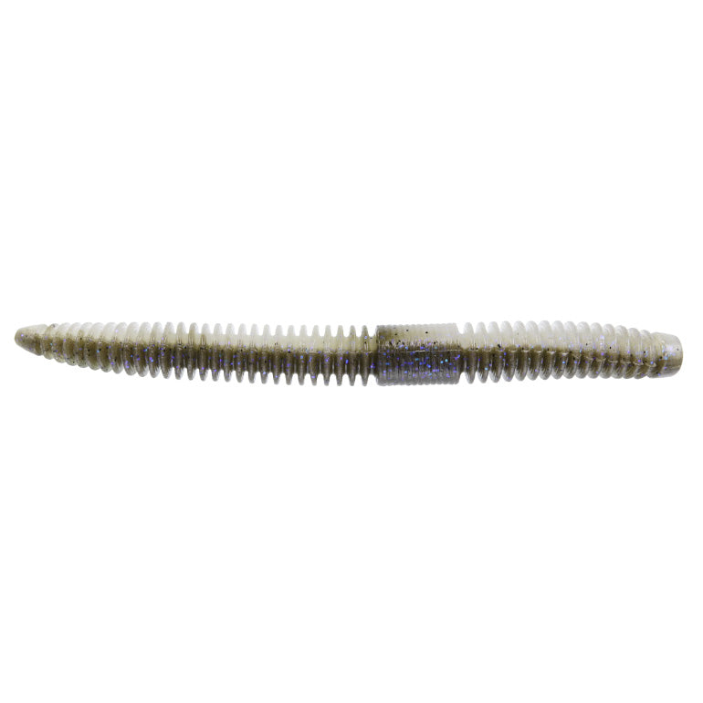 Yamamoto 5.5" Slink-O Floater Worm fishing lure in translucent light brown with ribbed texture designed for musky fishing tackle.
