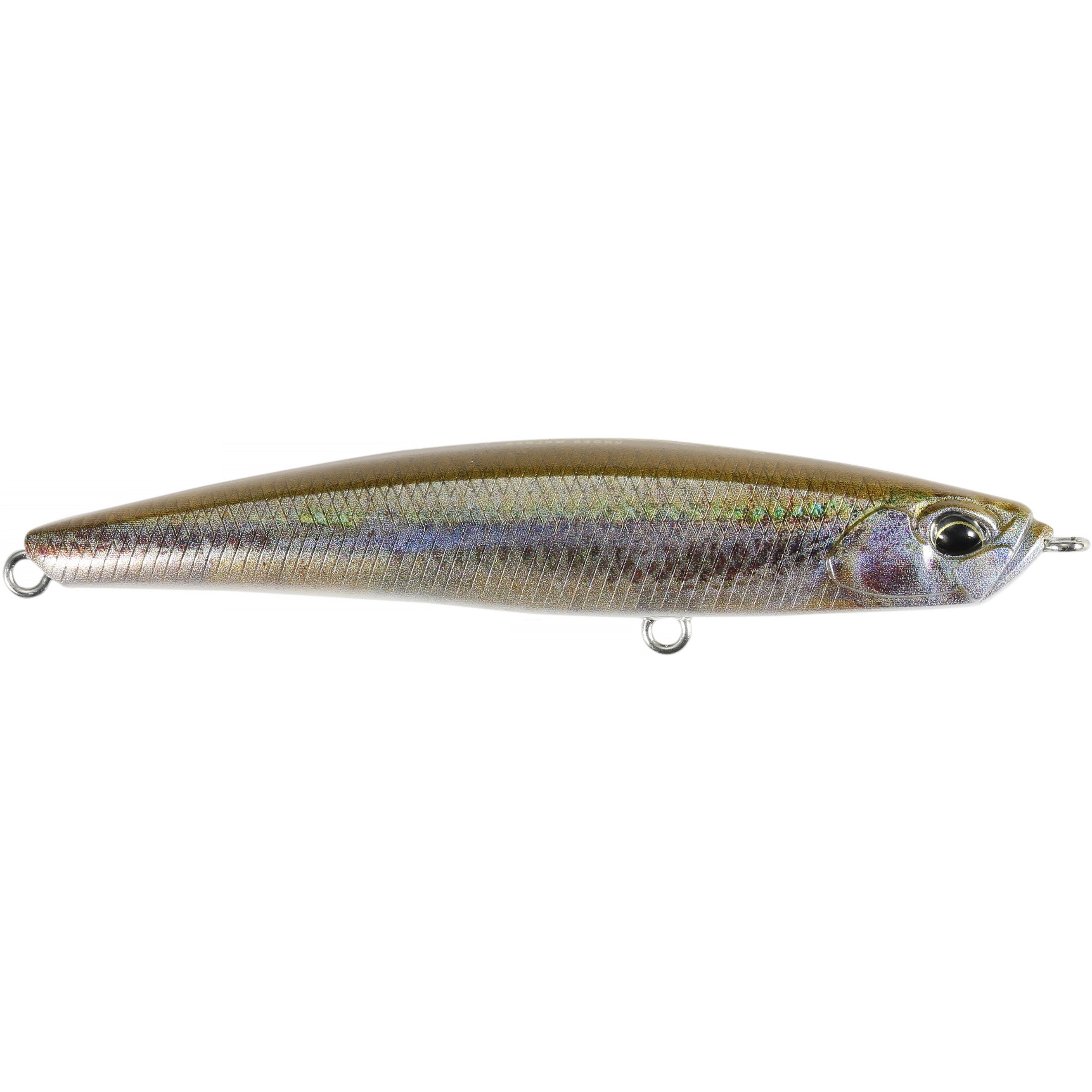 Duo Realis Bayruf Seek 85S fishing lure with a realistic, shiny emerald shiner color pattern designed for effective musky fishing and fishing tackle enthusiasts.