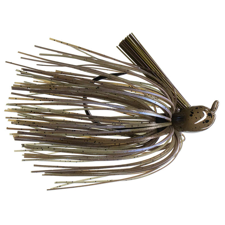 Dirty Jigs Matt Herren Flippin' Jig featuring a detailed brown and black speckled skirt with a sturdy hook, designed for effective fishing tackle use.
