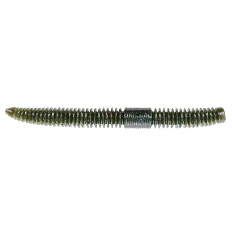 Yamamoto 5.5" Slink-O Floater Worm in green with ribbed texture and central segmented section, designed for fishing tackle and lure applications.