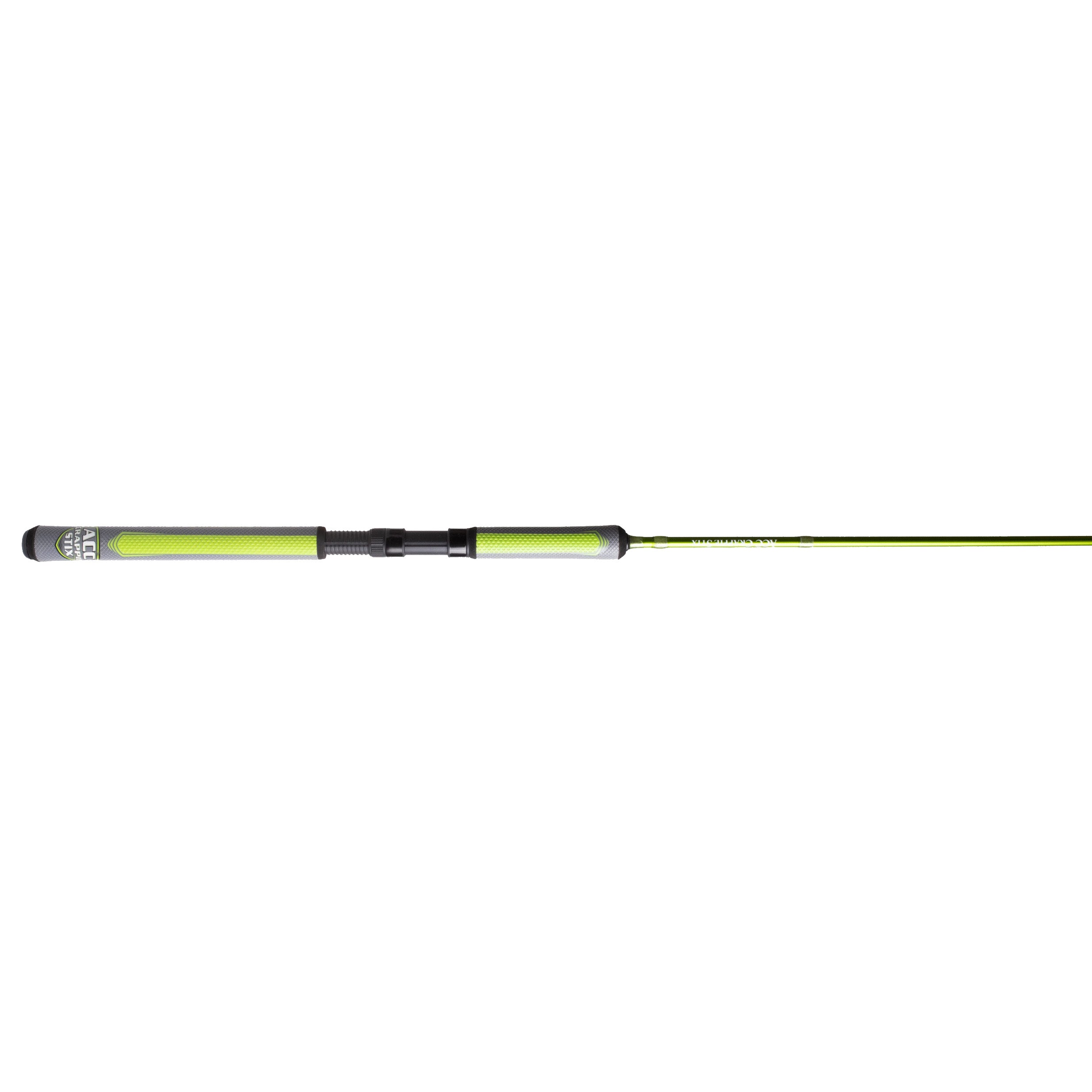 ACC Crappie Stix Super Grip Jigging Rods featuring a bright green and black handle designed for comfortable grip and precise control in fishing tackle.