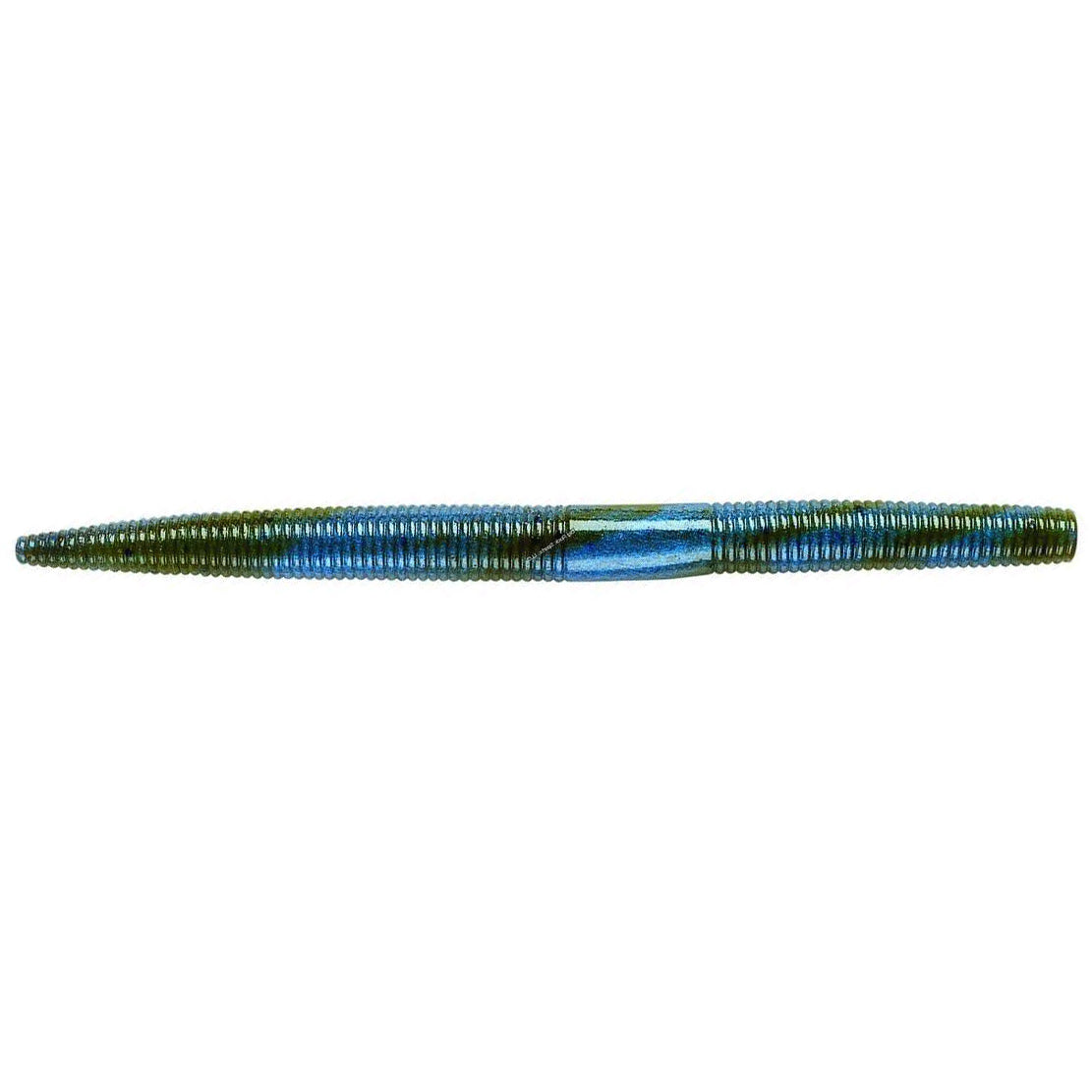 Yum Dinger Worm 5" fishing lure in blue and green hues with segmented, ribbed body designed for lifelike movement, ideal for fishing tackle enthusiasts.