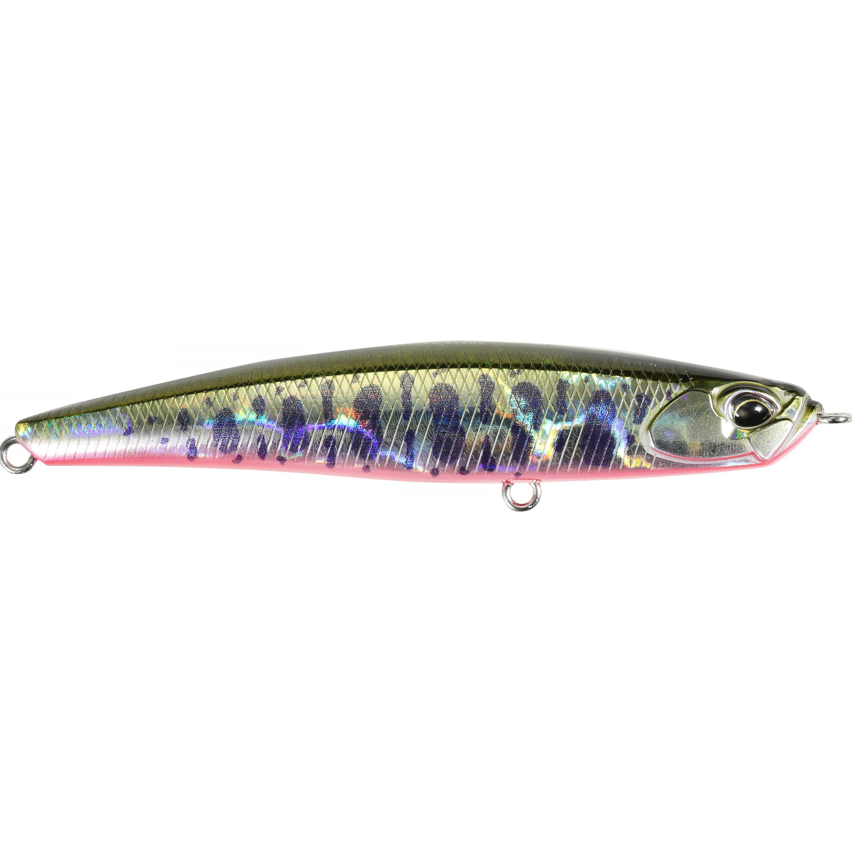 Duo Realis Bayruf Seek 85S fishing lure with a realistic fish pattern in green, silver, and pink hues designed for effective fishing tackle use.