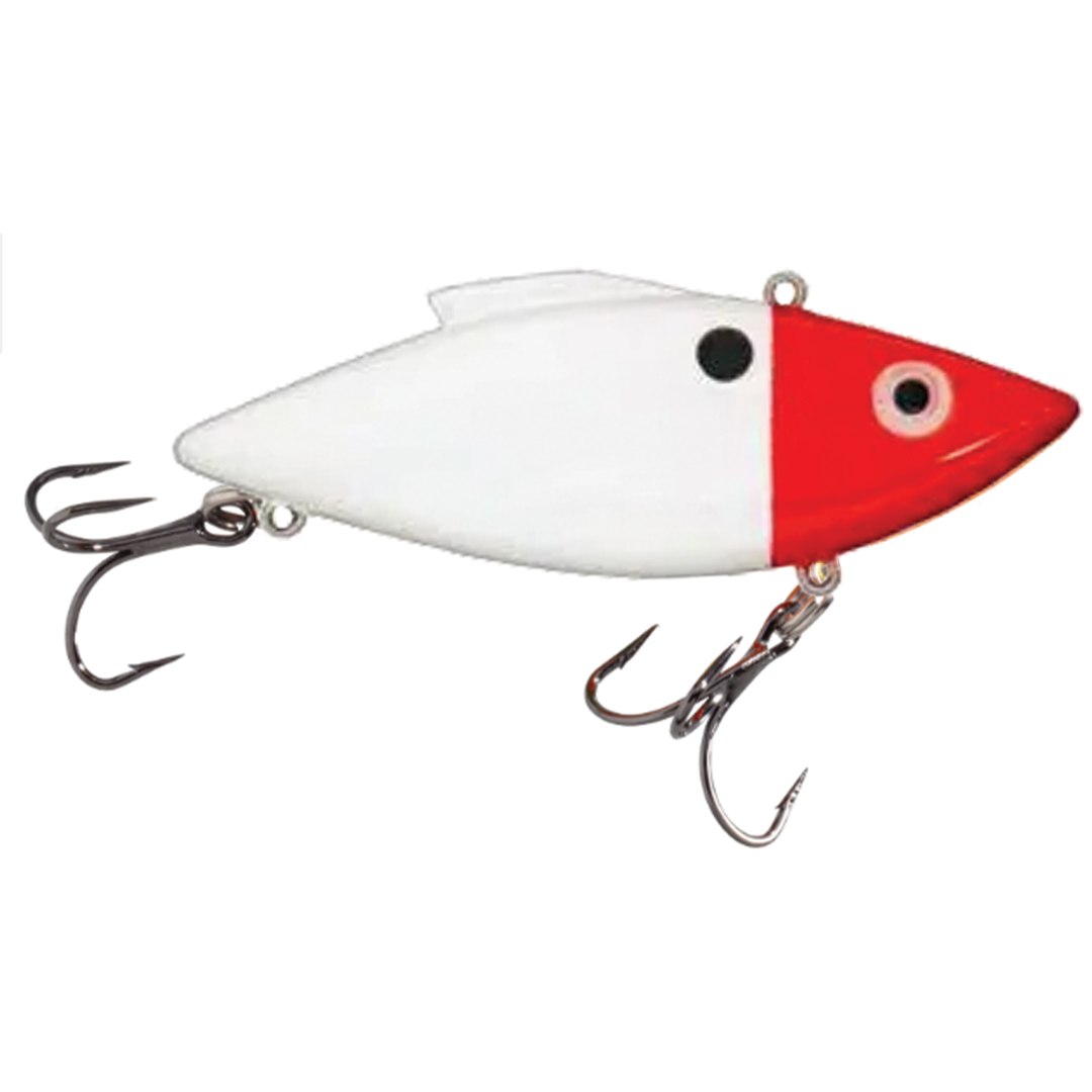 Bill Lewis Rat-L-Trap - Super Trap fishing lure in red and white with two treble hooks designed for musky fishing and other freshwater game fish.