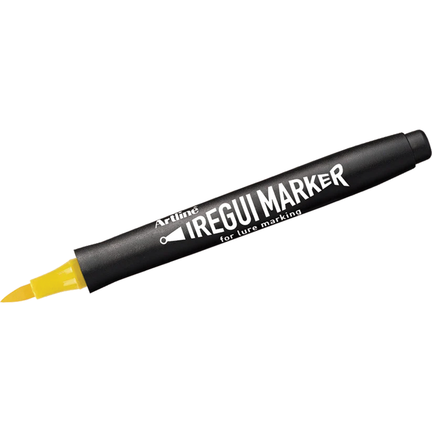 Artline IREGUI Markers fishing lure marker with a black body and yellow angled tip designed for precise and durable marking on fishing tackle.