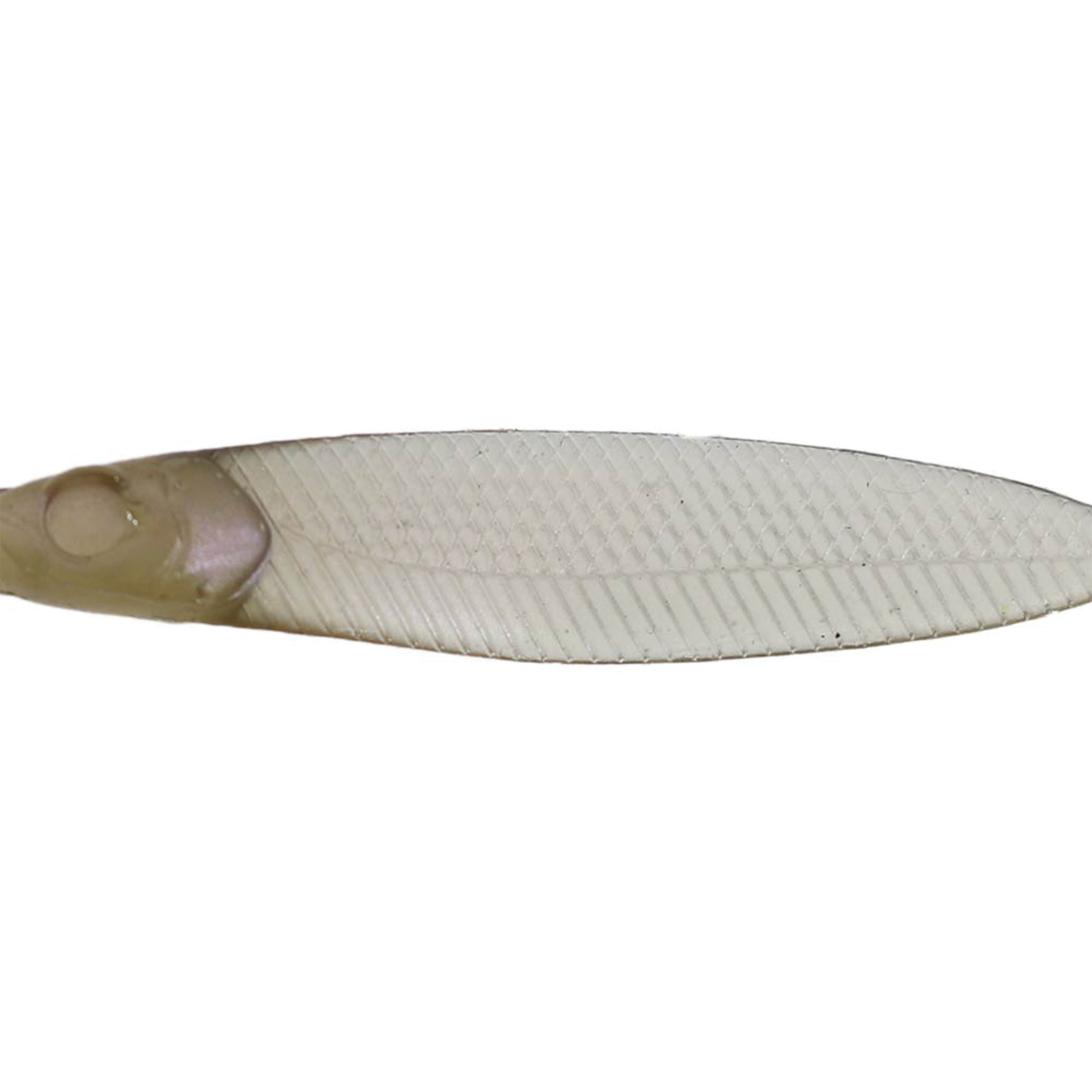 Issei Liar Minnow Flat Sakana Sakana fishing lure in translucent white with a textured, scaled body and detailed head designed for effective fishing tackle use.