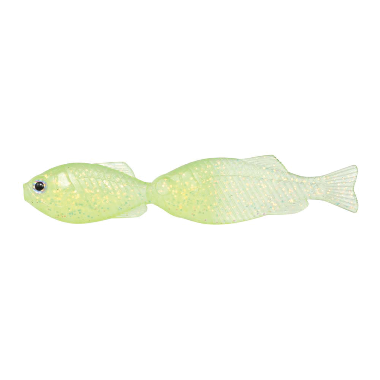 Issei Gill Gill fishing lure in translucent pale green with glitter, designed to mimic small baitfish for musky and freshwater fishing.