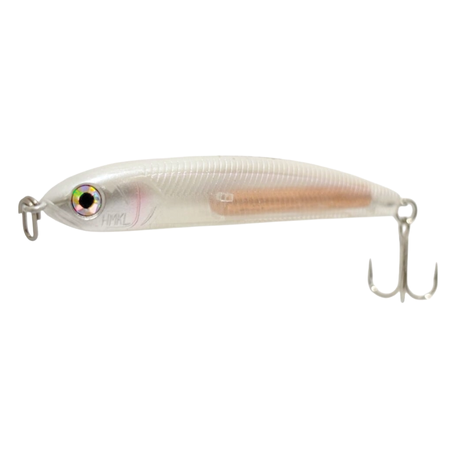 HMKL Pandora Magic fishing lure with translucent body, realistic eye detail, and treble hook designed for effective musky and freshwater fishing tackle.