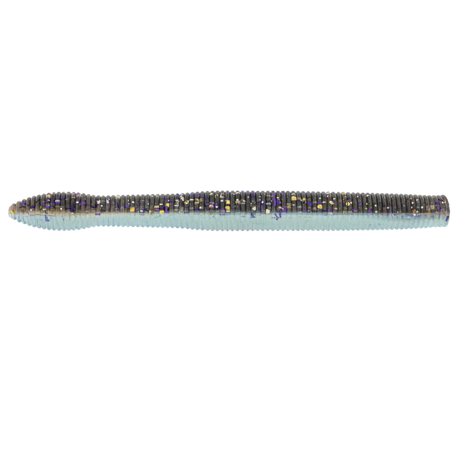 X-Zone Neko Ned Zone fishing lure in segmented worm design with dark upper body, light blue underside, and reflective glitter accents for realistic underwater movement.
