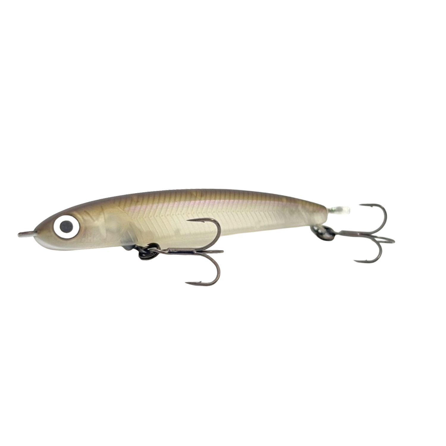 HMKL Super Jordan 53 fishing lure in translucent brown with detailed scale pattern, two treble hooks, and lifelike eye design for effective fishing tackle.