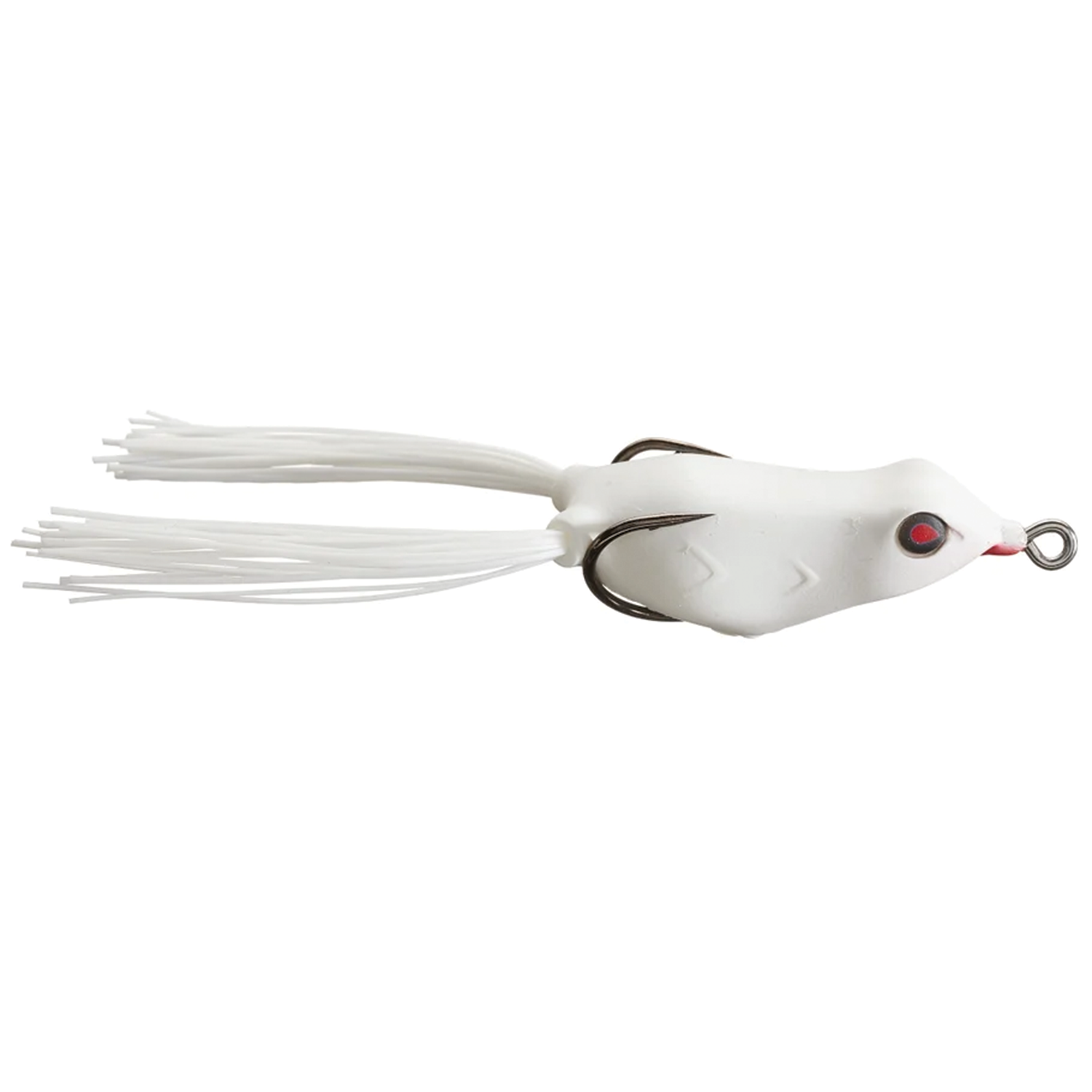 Copper Red Baits Ripple Frog fishing lure in white with red eyes, soft skirted tail, and dual hooks designed for musky and freshwater fishing tackle.
