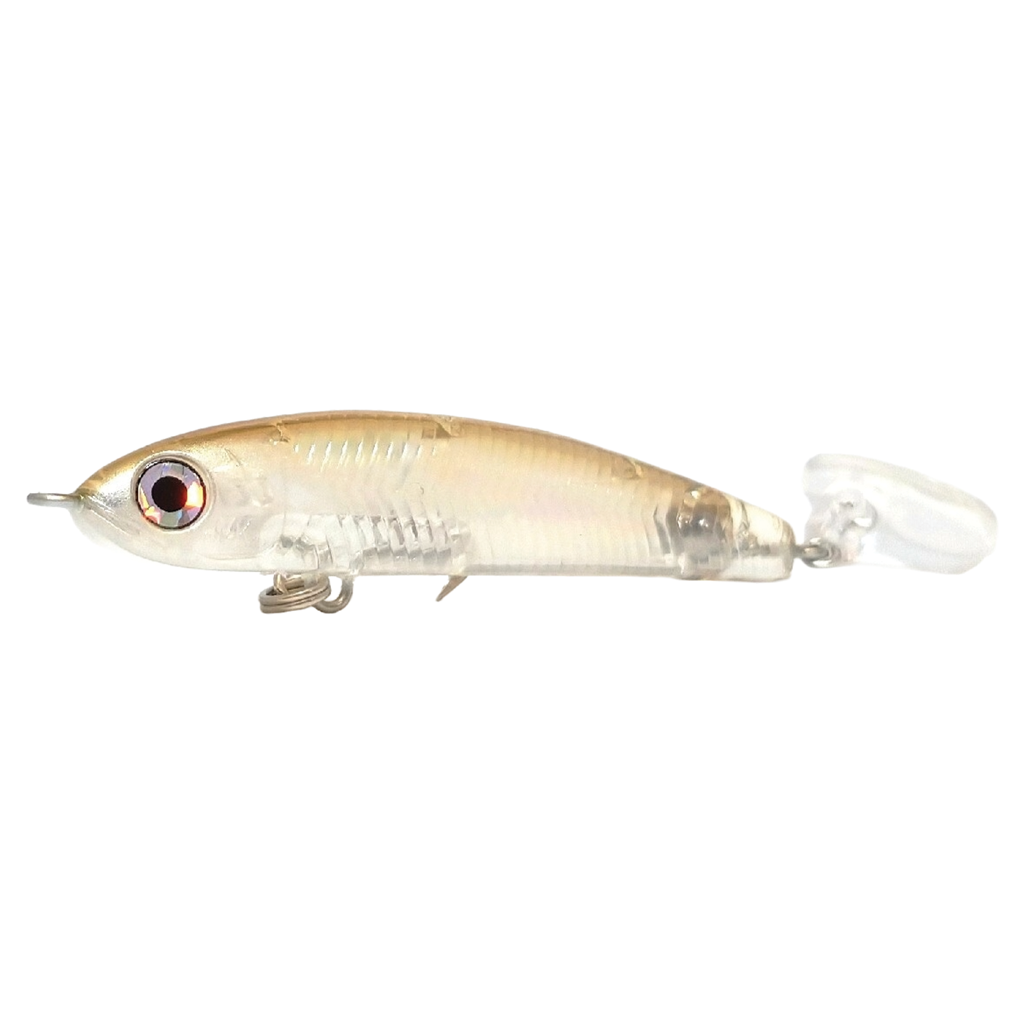 HMKL Baby Tail Jordan 50 fishing lure with a translucent beige body, detailed eye design, and a clear plastic tail lip for realistic movement in water.