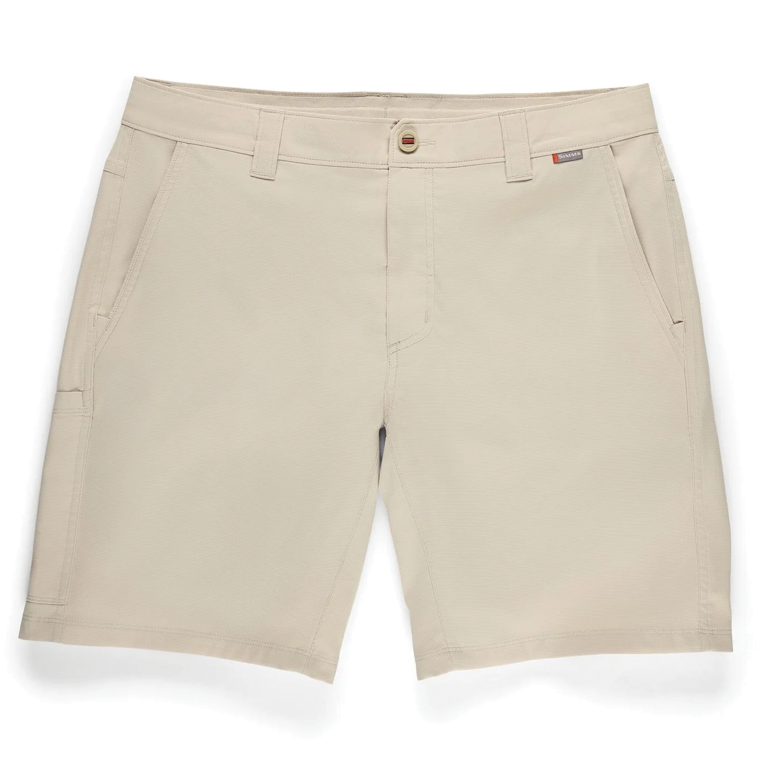 Simms Superlight Short - Men's in light beige, designed with belt loops, front pockets, and a button closure, ideal for fishing and outdoor activities.
