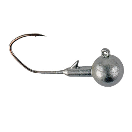 Yum FF Sonar Jig Head featuring a single sharp hook with a round, metallic weighted head designed for precise fishing tackle applications.