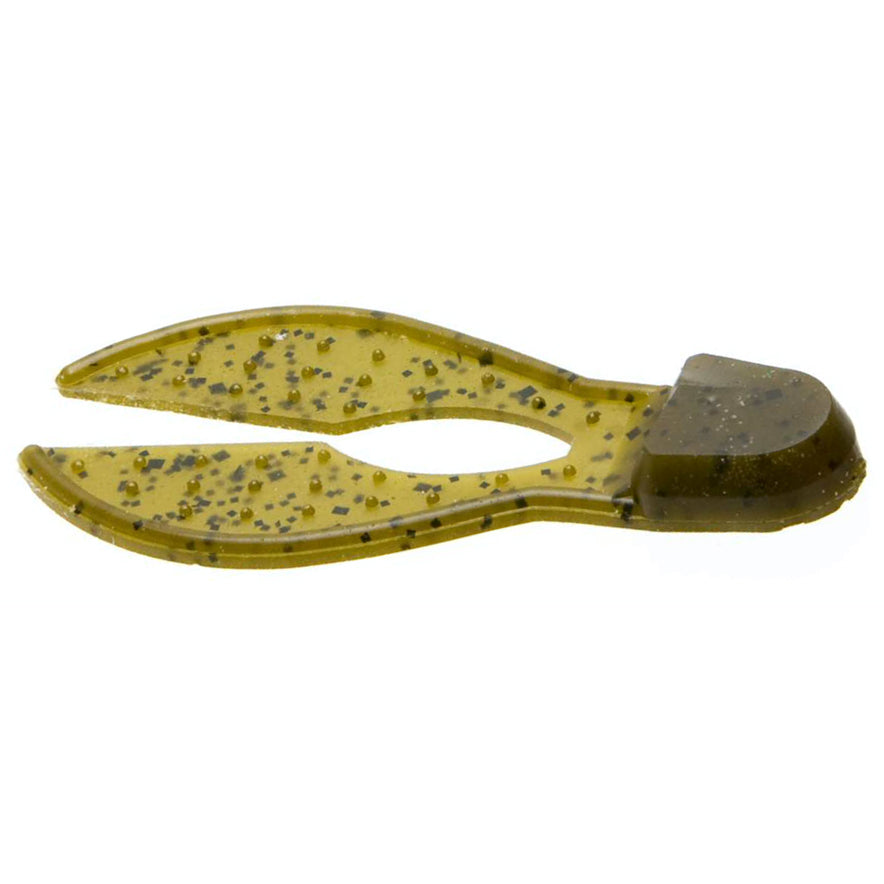 Zoom Super Chunk soft fishing lure in green pumpkin color with speckled pattern, designed for freshwater fishing tackle targeting musky and other species.