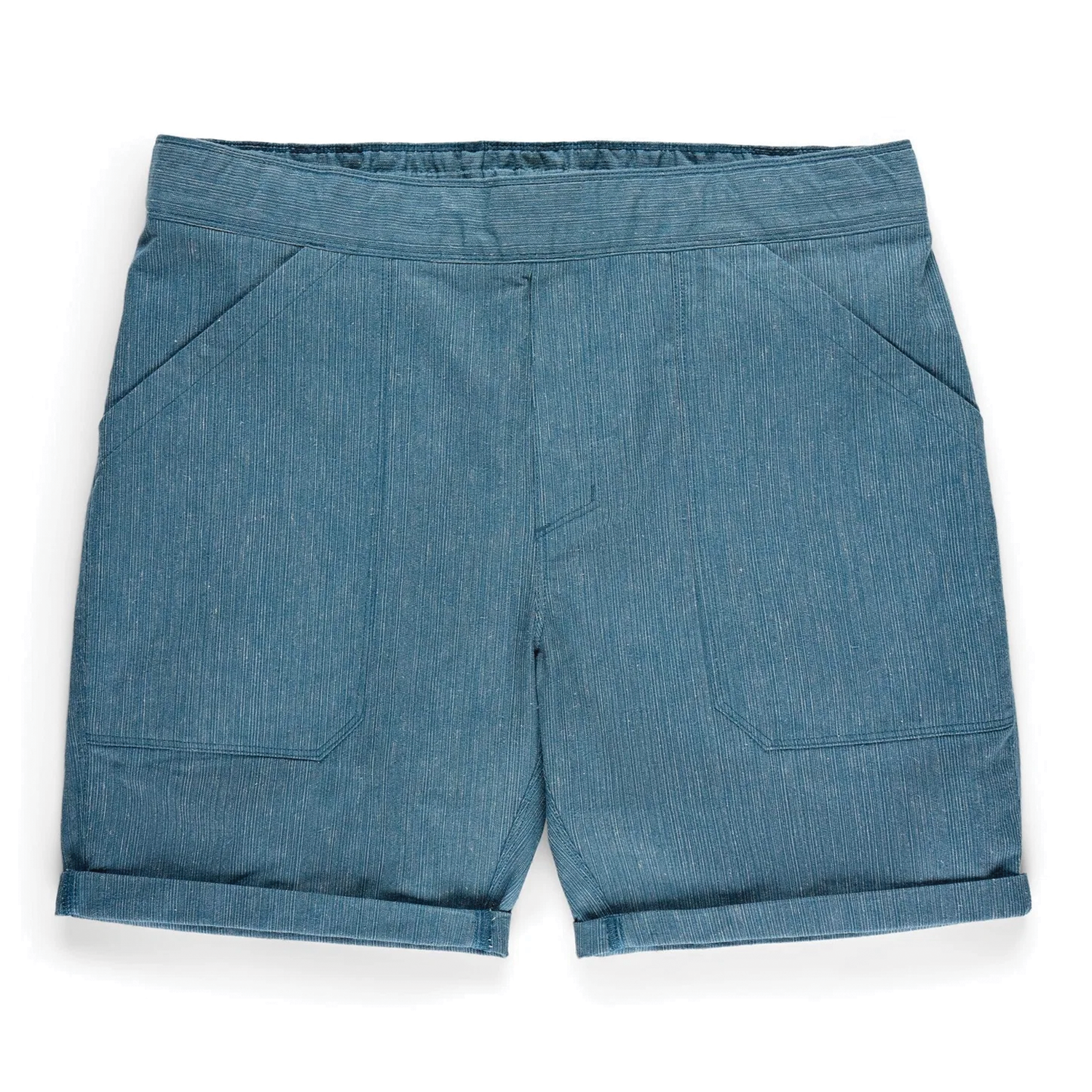 Simms Biscayne Short - Men's in blue fabric with a slightly textured look, featuring front pockets and rolled cuffs designed for outdoor and fishing activities.