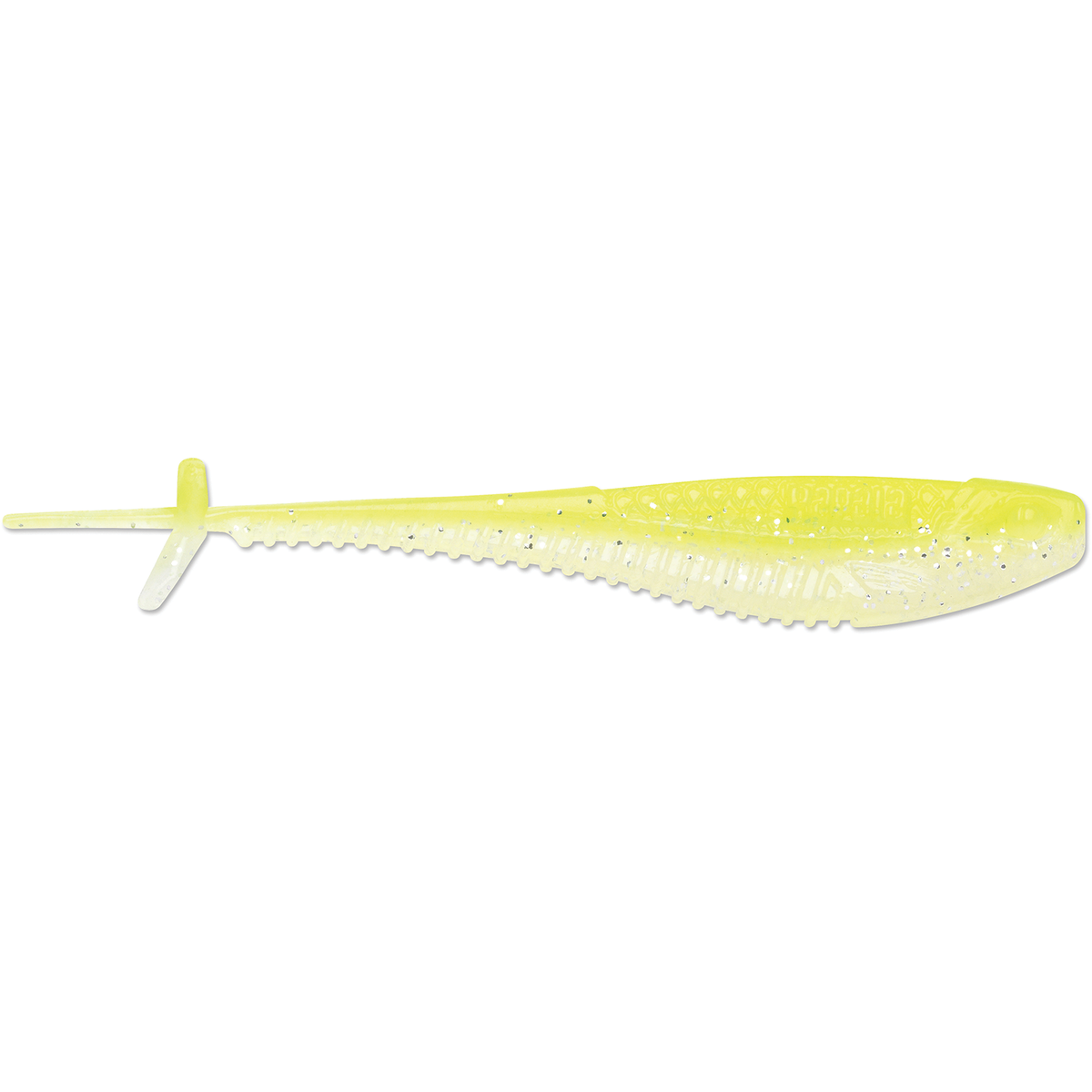 Rapala CrushCity Mooch Minnow soft fishing lure in translucent chartreuse with a ribbed body and paddle tail for fishing tackle