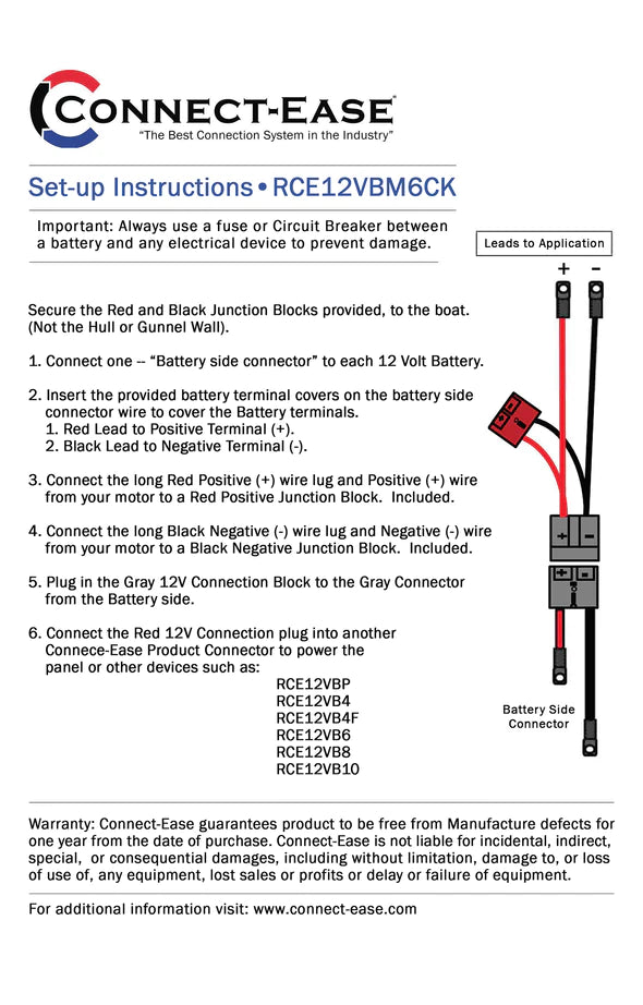 Connect-Ease Outboard Motor & Accessory Connection Kit- Complete Kit Lithium Compatible RCE12VBM6CK
