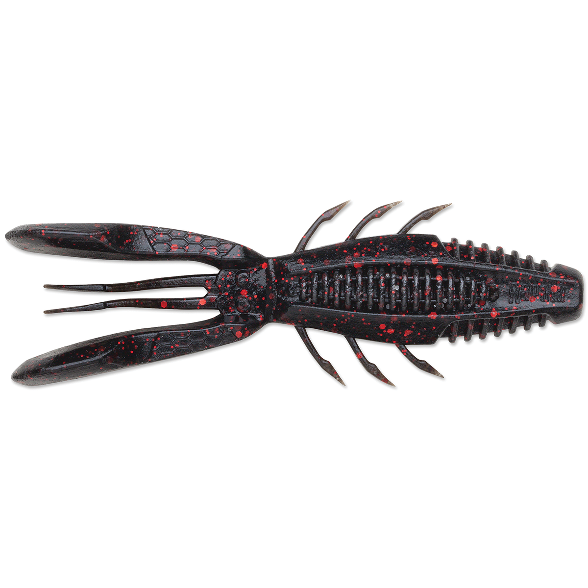 Rapala CrushCity Bronco Bug black and red soft plastic fishing lure with ribbed body and multiple appendages for musky fishing tackle