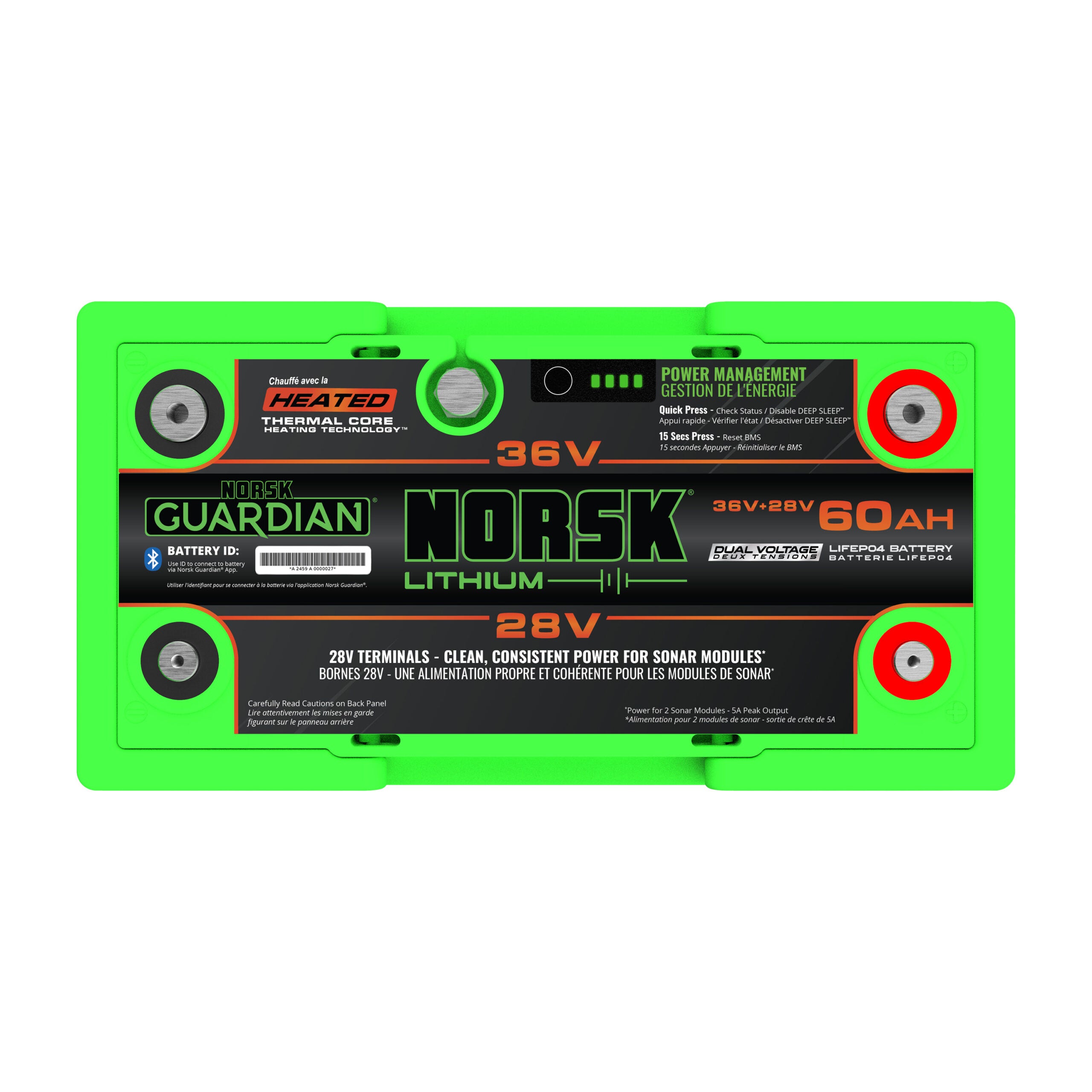 Norsk (LiFePO4) 60Ah 36V+28v (Dual Voltage) Lithium Marine Deep Cycle Battery (Heated)