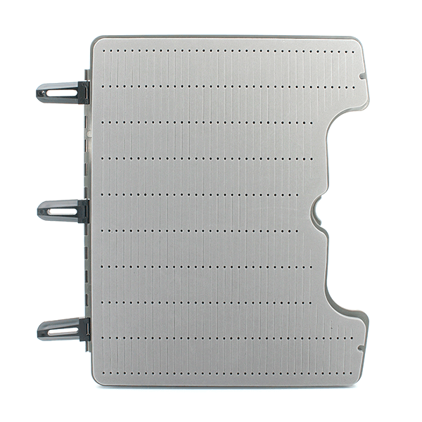 MFC Boat Box tray insert with multiple evenly spaced slotted holes for organizing fishing tackle, designed for durability and easy access in a fishing gear storage system.