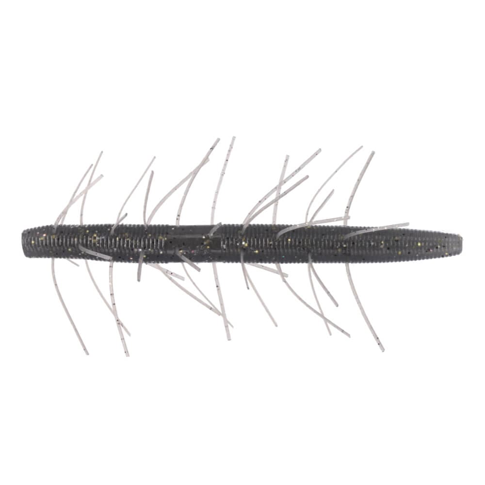 Yamamoto Fuzzy Senko 4" fishing lure in dark color with ribbed body and multiple soft, flexible appendages for enhanced movement in water, designed for fishing tackle use.